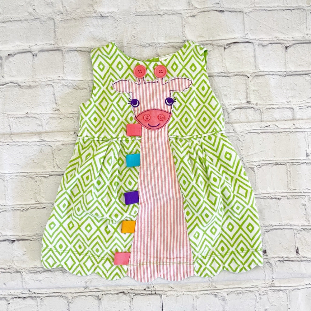 Girls Nursey Rhyme Green & White Print with Giraffe